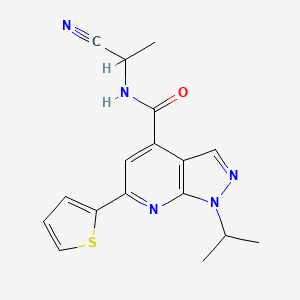 molecular formula C17H17N5OS B2928696 N-(1-cyanoethyl)-1-(propan-2-yl)-6-(thiophen-2-yl)-1H-pyrazolo[3,4-b]pyridine-4-carboxamide CAS No. 1427920-48-6