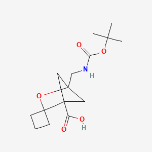 molecular formula C15H23NO5 B2928697 4-({[(tert-butoxy)carbonyl]amino}methyl)-3-oxaspiro[bicyclo[2.1.1]hexane-2,1'-cyclobutane]-1-carboxylic acid CAS No. 2490374-81-5