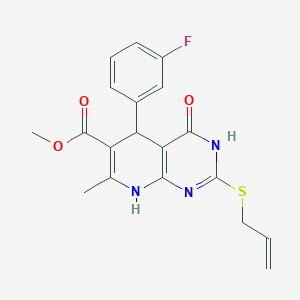 molecular formula C19H18FN3O3S B2928714 Methyl 2-(allylthio)-5-(3-fluorophenyl)-7-methyl-4-oxo-3,4,5,8-tetrahydropyrido[2,3-d]pyrimidine-6-carboxylate CAS No. 923827-52-5