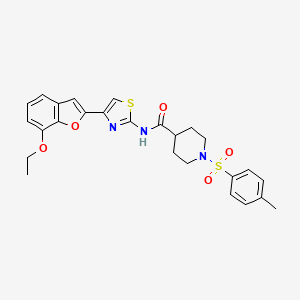 molecular formula C26H27N3O5S2 B2928715 N-(4-(7-ethoxybenzofuran-2-yl)thiazol-2-yl)-1-tosylpiperidine-4-carboxamide CAS No. 921822-26-6