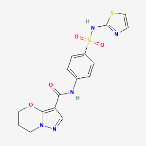 molecular formula C16H15N5O4S2 B2928727 N-(4-(N-(thiazol-2-yl)sulfamoyl)phenyl)-6,7-dihydro-5H-pyrazolo[5,1-b][1,3]oxazine-3-carboxamide CAS No. 1428347-62-9