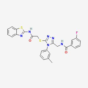 molecular formula C26H21FN6O2S2 B2928749 N-((5-((2-(benzo[d]thiazol-2-ylamino)-2-oxoethyl)thio)-4-(m-tolyl)-4H-1,2,4-triazol-3-yl)methyl)-3-fluorobenzamide CAS No. 393840-11-4