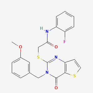 molecular formula C22H18FN3O3S2 B2928784 N-(2-fluorophenyl)-2-({3-[(3-methoxyphenyl)methyl]-4-oxo-3H,4H-thieno[3,2-d]pyrimidin-2-yl}sulfanyl)acetamide CAS No. 1252820-70-4