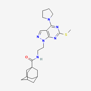molecular formula C23H32N6OS B2928816 N-{2-[6-(methylsulfanyl)-4-(pyrrolidin-1-yl)-1H-pyrazolo[3,4-d]pyrimidin-1-yl]ethyl}adamantane-1-carboxamide CAS No. 946364-52-9