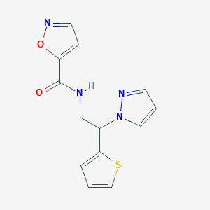 molecular formula C13H12N4O2S B2928851 N-(2-(1H-pyrazol-1-yl)-2-(thiophen-2-yl)ethyl)isoxazole-5-carboxamide CAS No. 2034497-51-1
