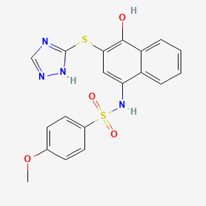 molecular formula C19H16N4O4S2 B2928874 N-[4-hydroxy-3-(1H-1,2,4-triazol-3-ylsulfanyl)naphthalen-1-yl]-4-methoxybenzene-1-sulfonamide CAS No. 692746-91-1