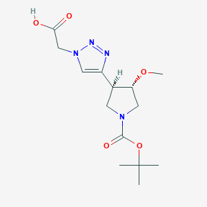 molecular formula C14H22N4O5 B2928895 rac-2-{4-[(3R,4R)-1-[(tert-butoxy)carbonyl]-4-methoxypyrrolidin-3-yl]-1H-1,2,3-triazol-1-yl}acetic acid, trans CAS No. 1989638-26-7