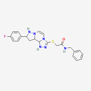molecular formula C22H17FN6OS B2928964 N-benzyl-2-{[11-(4-fluorophenyl)-3,4,6,9,10-pentaazatricyclo[7.3.0.0^{2,6}]dodeca-1(12),2,4,7,10-pentaen-5-yl]sulfanyl}acetamide CAS No. 1207008-93-2