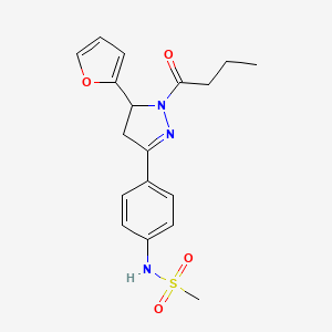 molecular formula C18H21N3O4S B2929073 N-{4-[1-butanoyl-5-(furan-2-yl)-4,5-dihydro-1H-pyrazol-3-yl]phenyl}methanesulfonamide CAS No. 923122-24-1