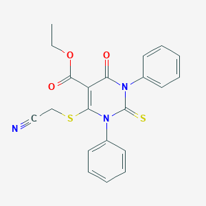 molecular formula C21H17N3O3S2 B292908 ethyl 6-[(cyanomethyl)thio]-4-oxo-1,3-diphenyl-2-thioxo-1,2,3,4-tetrahydropyrimidine-5-carboxylate 