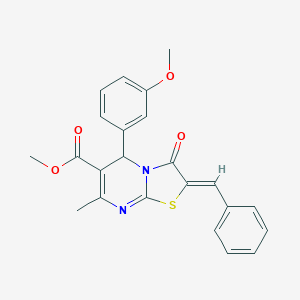 molecular formula C23H20N2O4S B292911 methyl 2-benzylidene-5-(3-methoxyphenyl)-7-methyl-3-oxo-2,3-dihydro-5H-[1,3]thiazolo[3,2-a]pyrimidine-6-carboxylate 
