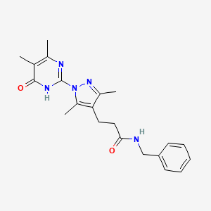 molecular formula C21H25N5O2 B2929125 N-benzyl-3-(1-(4,5-dimethyl-6-oxo-1,6-dihydropyrimidin-2-yl)-3,5-dimethyl-1H-pyrazol-4-yl)propanamide CAS No. 1171170-41-4