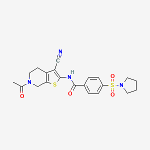 molecular formula C21H22N4O4S2 B2929184 N-{6-acetyl-3-cyano-4H,5H,6H,7H-thieno[2,3-c]pyridin-2-yl}-4-(pyrrolidine-1-sulfonyl)benzamide CAS No. 681435-97-2