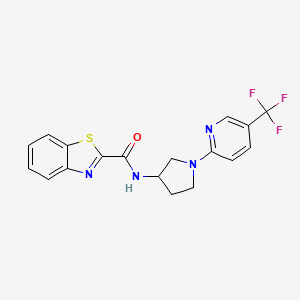 molecular formula C18H15F3N4OS B2929189 N-{1-[5-(trifluoromethyl)pyridin-2-yl]pyrrolidin-3-yl}-1,3-benzothiazole-2-carboxamide CAS No. 2309310-99-2