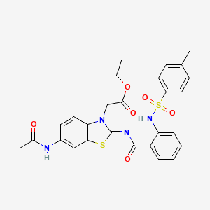 molecular formula C27H26N4O6S2 B2929222 ethyl 2-[(2Z)-6-acetamido-2-{[2-(4-methylbenzenesulfonamido)benzoyl]imino}-2,3-dihydro-1,3-benzothiazol-3-yl]acetate CAS No. 865248-57-3