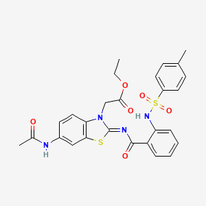 Ethyl 2-[6-acetamido-2-[2-[(4-methylphenyl)sulfonylamino]benzoyl]imino-1,3-benzothiazol-3-yl]acetate