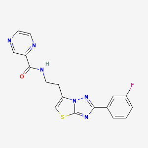 molecular formula C17H13FN6OS B2929266 N-(2-(2-(3-fluorophenyl)thiazolo[3,2-b][1,2,4]triazol-6-yl)ethyl)pyrazine-2-carboxamide CAS No. 1210604-37-7