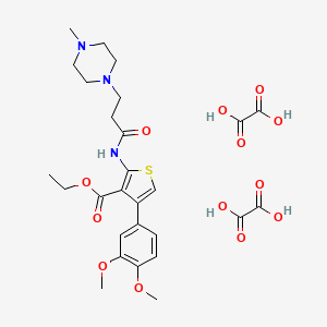 molecular formula C27H35N3O13S B2929308 Ethyl 4-(3,4-dimethoxyphenyl)-2-(3-(4-methylpiperazin-1-yl)propanamido)thiophene-3-carboxylate dioxalate CAS No. 317328-78-2
