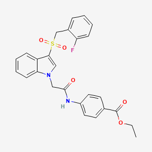 molecular formula C26H23FN2O5S B2929311 ethyl 4-(2-{3-[(2-fluorophenyl)methanesulfonyl]-1H-indol-1-yl}acetamido)benzoate CAS No. 893280-14-3