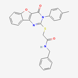 molecular formula C26H21N3O3S B2929347 N-benzyl-2-{[3-(4-methylphenyl)-4-oxo-3,4-dihydro[1]benzofuro[3,2-d]pyrimidin-2-yl]sulfanyl}acetamide CAS No. 872208-15-6