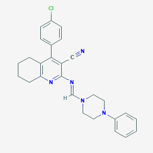 molecular formula C27H26ClN5 B292940 4-(4-Chlorophenyl)-2-{[(4-phenyl-1-piperazinyl)methylene]amino}-5,6,7,8-tetrahydro-3-quinolinecarbonitrile 