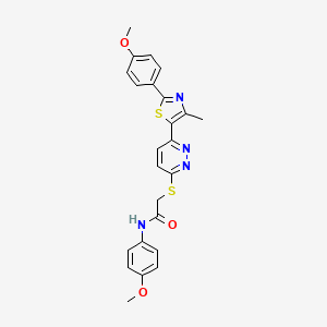 molecular formula C24H22N4O3S2 B2929492 N-(4-methoxyphenyl)-2-({6-[2-(4-methoxyphenyl)-4-methyl-1,3-thiazol-5-yl]pyridazin-3-yl}sulfanyl)acetamide CAS No. 954696-64-1
