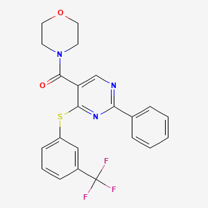 molecular formula C22H18F3N3O2S B2929504 Morpholino(2-phenyl-4-{[3-(trifluoromethyl)phenyl]sulfanyl}-5-pyrimidinyl)methanone CAS No. 477859-52-2