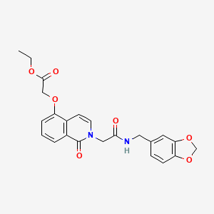 molecular formula C23H22N2O7 B2929567 ethyl 2-{[2-({[(2H-1,3-benzodioxol-5-yl)methyl]carbamoyl}methyl)-1-oxo-1,2-dihydroisoquinolin-5-yl]oxy}acetate CAS No. 868224-24-2