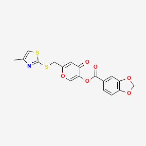 molecular formula C18H13NO6S2 B2929580 6-(((4-methylthiazol-2-yl)thio)methyl)-4-oxo-4H-pyran-3-yl benzo[d][1,3]dioxole-5-carboxylate CAS No. 896303-24-5