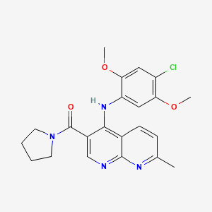 molecular formula C22H23ClN4O3 B2929609 N-(4-chloro-2,5-dimethoxyphenyl)-7-methyl-3-(pyrrolidine-1-carbonyl)-1,8-naphthyridin-4-amine CAS No. 1251626-54-6