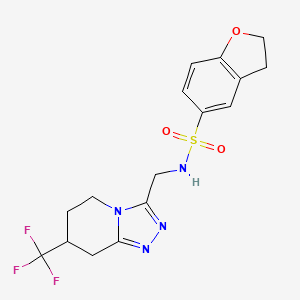 molecular formula C16H17F3N4O3S B2929612 N-((7-(trifluoromethyl)-5,6,7,8-tetrahydro-[1,2,4]triazolo[4,3-a]pyridin-3-yl)methyl)-2,3-dihydrobenzofuran-5-sulfonamide CAS No. 2034295-35-5