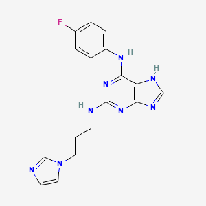 molecular formula C17H17FN8 B2929639 N2-(3-(1H-imidazol-1-yl)propyl)-N6-(4-fluorophenyl)-9H-purine-2,6-diamine CAS No. 1251686-46-0