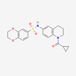 molecular formula C21H22N2O5S B2929697 N-(1-cyclopropanecarbonyl-1,2,3,4-tetrahydroquinolin-6-yl)-2,3-dihydro-1,4-benzodioxine-6-sulfonamide CAS No. 946257-97-2