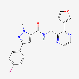 molecular formula C20H16FN5O2 B2929719 3-(4-fluorophenyl)-N-((3-(furan-3-yl)pyrazin-2-yl)methyl)-1-methyl-1H-pyrazole-5-carboxamide CAS No. 2034423-02-2