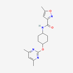 molecular formula C17H22N4O3 B2929732 N-((1r,4r)-4-((4,6-dimethylpyrimidin-2-yl)oxy)cyclohexyl)-5-methylisoxazole-3-carboxamide CAS No. 2034496-75-6