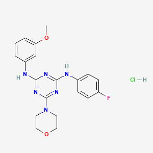molecular formula C20H22ClFN6O2 B2929761 N2-(4-FLUOROPHENYL)-N4-(3-METHOXYPHENYL)-6-(MORPHOLIN-4-YL)-1,3,5-TRIAZINE-2,4-DIAMINE HYDROCHLORIDE CAS No. 1179396-02-1