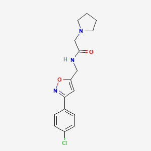 molecular formula C16H18ClN3O2 B2929771 N-{[3-(4-chlorophenyl)-5-isoxazolyl]methyl}-2-(1-pyrrolidinyl)acetamide CAS No. 338749-79-4