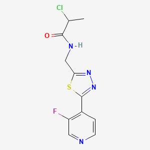 molecular formula C11H10ClFN4OS B2929790 2-Chloro-N-((5-(3-fluoropyridin-4-yl)-1,3,4-thiadiazol-2-yl)methyl)propanamide CAS No. 2411266-25-4