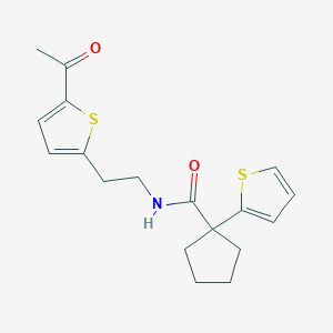 molecular formula C18H21NO2S2 B2929791 N-(2-(5-acetylthiophen-2-yl)ethyl)-1-(thiophen-2-yl)cyclopentanecarboxamide CAS No. 2034437-04-0