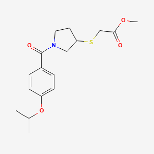 molecular formula C17H23NO4S B2929800 Methyl 2-((1-(4-isopropoxybenzoyl)pyrrolidin-3-yl)thio)acetate CAS No. 2034421-93-5