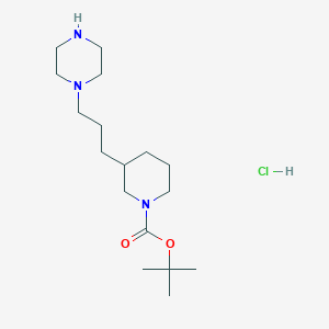 molecular formula C17H34ClN3O2 B2929814 Tert-butyl 3-(3-piperazin-1-ylpropyl)piperidine-1-carboxylate;hydrochloride CAS No. 2580224-64-0
