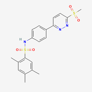molecular formula C20H21N3O4S2 B2929837 N-[4-(6-methanesulfonylpyridazin-3-yl)phenyl]-2,4,5-trimethylbenzene-1-sulfonamide CAS No. 921837-39-0
