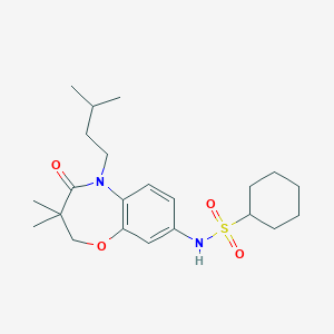 molecular formula C22H34N2O4S B2929903 N-(5-isopentyl-3,3-dimethyl-4-oxo-2,3,4,5-tetrahydrobenzo[b][1,4]oxazepin-8-yl)cyclohexanesulfonamide CAS No. 922022-53-5