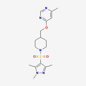 molecular formula C17H25N5O3S B2929911 4-methyl-6-((1-((1,3,5-trimethyl-1H-pyrazol-4-yl)sulfonyl)piperidin-4-yl)methoxy)pyrimidine CAS No. 2320464-13-7