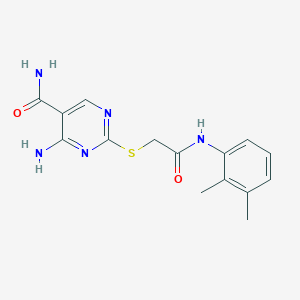 molecular formula C15H17N5O2S B2929965 4-Amino-2-((2-((2,3-dimethylphenyl)amino)-2-oxoethyl)thio)pyrimidine-5-carboxamide CAS No. 2309804-21-3