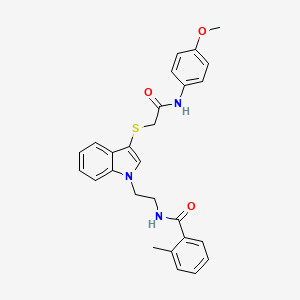 molecular formula C27H27N3O3S B2929973 N-{2-[3-({[(4-methoxyphenyl)carbamoyl]methyl}sulfanyl)-1H-indol-1-yl]ethyl}-2-methylbenzamide CAS No. 532970-26-6
