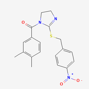 molecular formula C19H19N3O3S B2930008 (3,4-Dimethylphenyl)-[2-[(4-nitrophenyl)methylsulfanyl]-4,5-dihydroimidazol-1-yl]methanone CAS No. 851802-16-9
