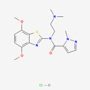 molecular formula C18H24ClN5O3S B2930023 N-(4,7-dimethoxy-1,3-benzothiazol-2-yl)-N-[2-(dimethylamino)ethyl]-1-methyl-1H-pyrazole-5-carboxamide hydrochloride CAS No. 1185065-68-2