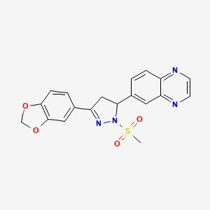 molecular formula C19H16N4O4S B2930037 6-(3-(benzo[d][1,3]dioxol-5-yl)-1-(methylsulfonyl)-4,5-dihydro-1H-pyrazol-5-yl)quinoxaline CAS No. 946258-50-0