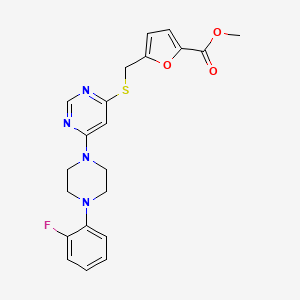 molecular formula C21H21FN4O3S B2930104 Methyl 5-(((6-(4-(2-fluorophenyl)piperazin-1-yl)pyrimidin-4-yl)thio)methyl)furan-2-carboxylate CAS No. 1171765-45-9